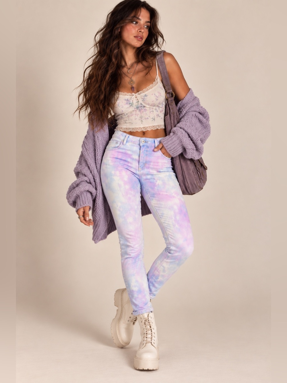 Style & Co Curvy Pastel Watercolor Tie Dye Skinny Jeans Sz 14 Y2K Fairycore